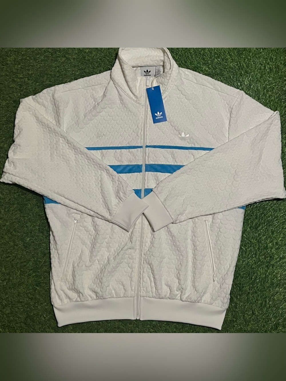 adidas Originals Q12 Monogram T Track Jacket Cloud White Blue Full-Zip Men's L